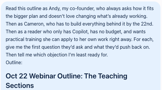 What I asked, outline attached