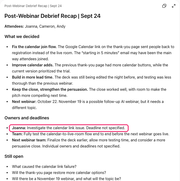 The recap, with the maybe flagged
