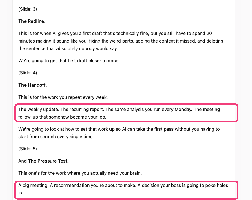 A solid start, but the circled lines don't sound like me.